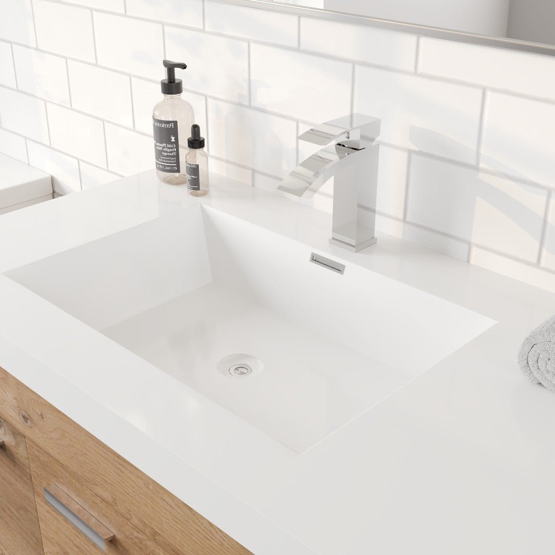 Lugano 36 in. Natural Oak Wall Mount Single Sink Bath Vanity with Acrylic Top and Integrated Sink - Bathroom Vanity by Eviva