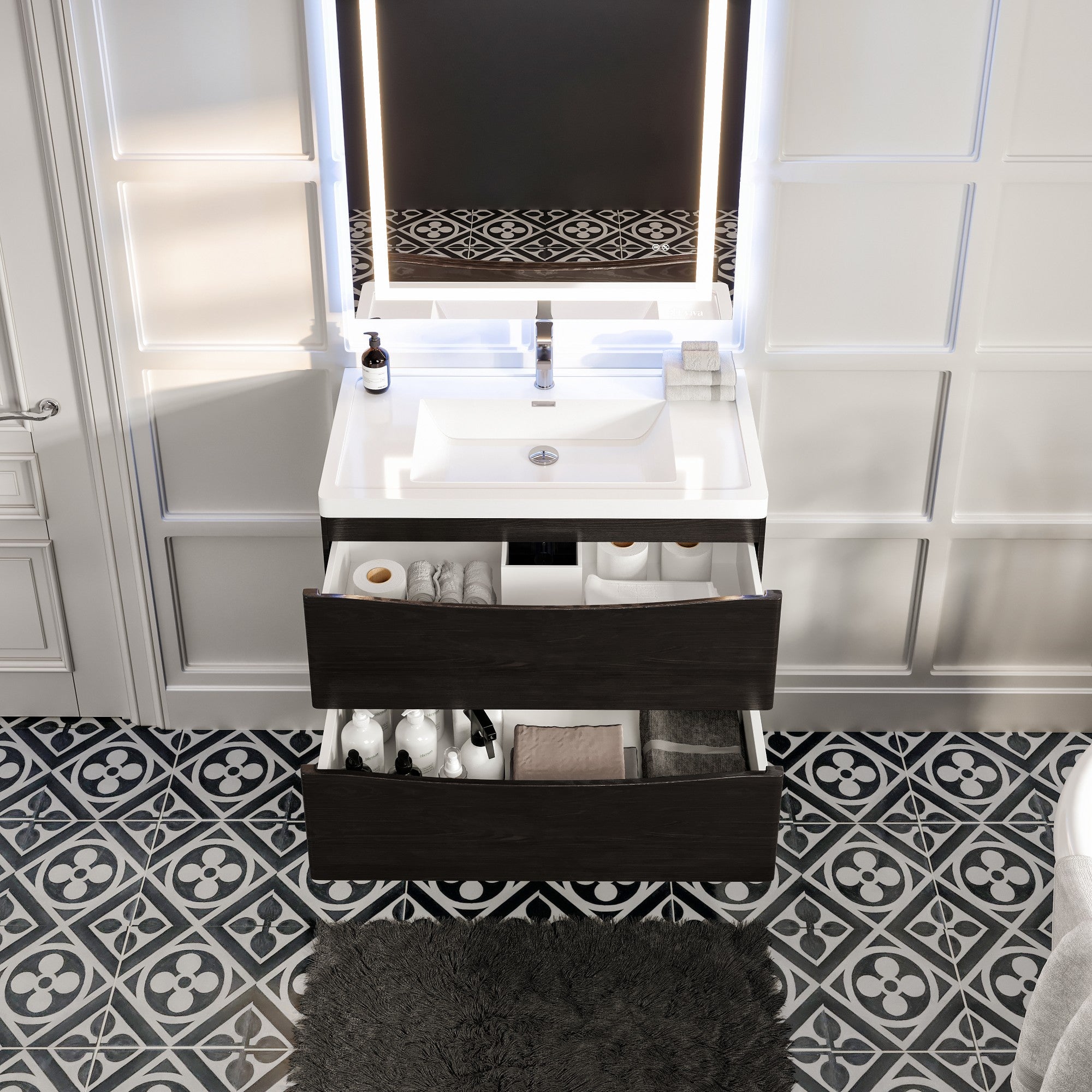 Smile 36" Chestnut Wall Mount Single Sink Bath Vanity with Acrylic Top and Integrated Sink