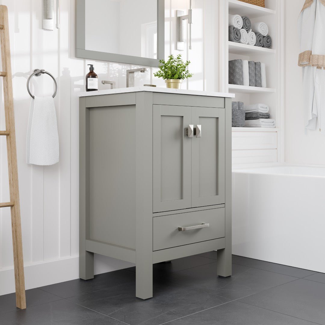Aberdeen 24 in. Gray Single Sink Bath Vanity with Carrara Quartz Top and Undermount Porcelain Sink - Bathroom Vanity by Eviva
