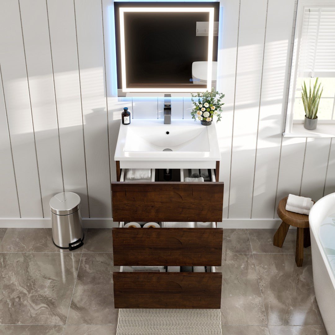 Joy 24 in. Rosewood Single Sink Freestanding Bath Vanity with Porcelain Top and Integrated Sink - Bathroom Vanity by Eviva