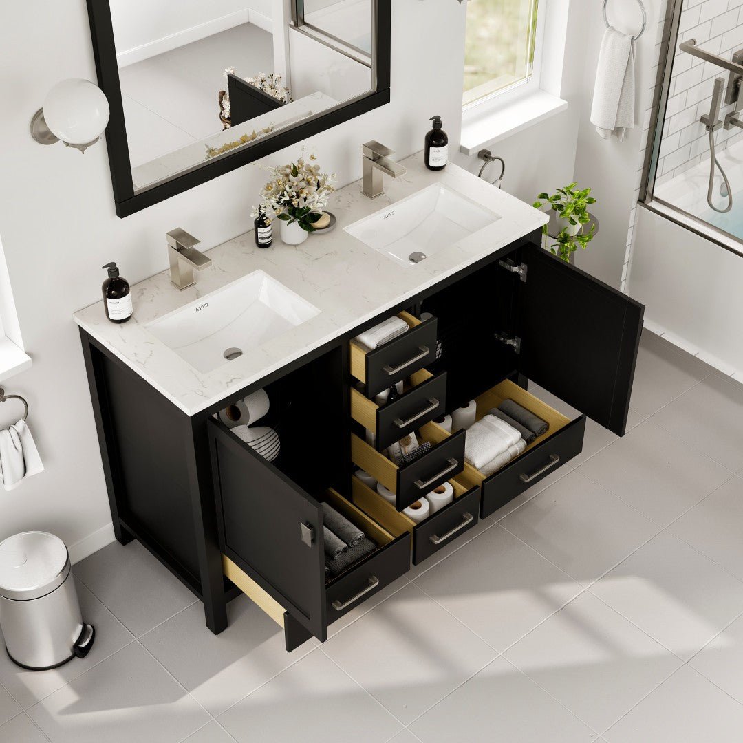 London 48 in. Espresso Double Sink Bath Vanity with Carrara Quartz Top and Undermount Porcelain Sinks - Bathroom Vanity by Eviva