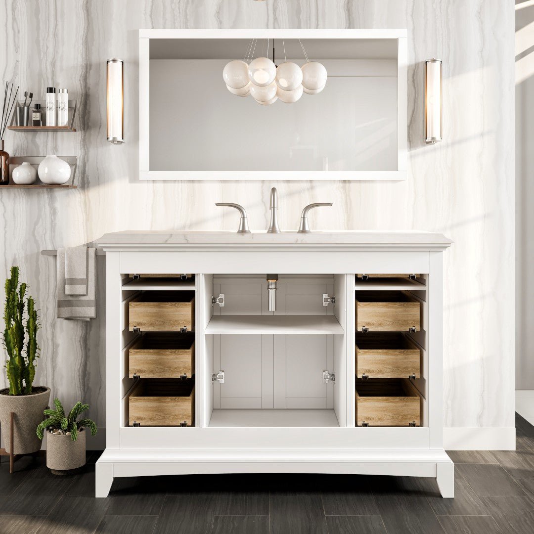 Elite Stamford 42 in. White Single Sink Bath Vanity with Carrara Quartz Top and Undermount Porcelain Sink - Bathroom Vanity by Eviva