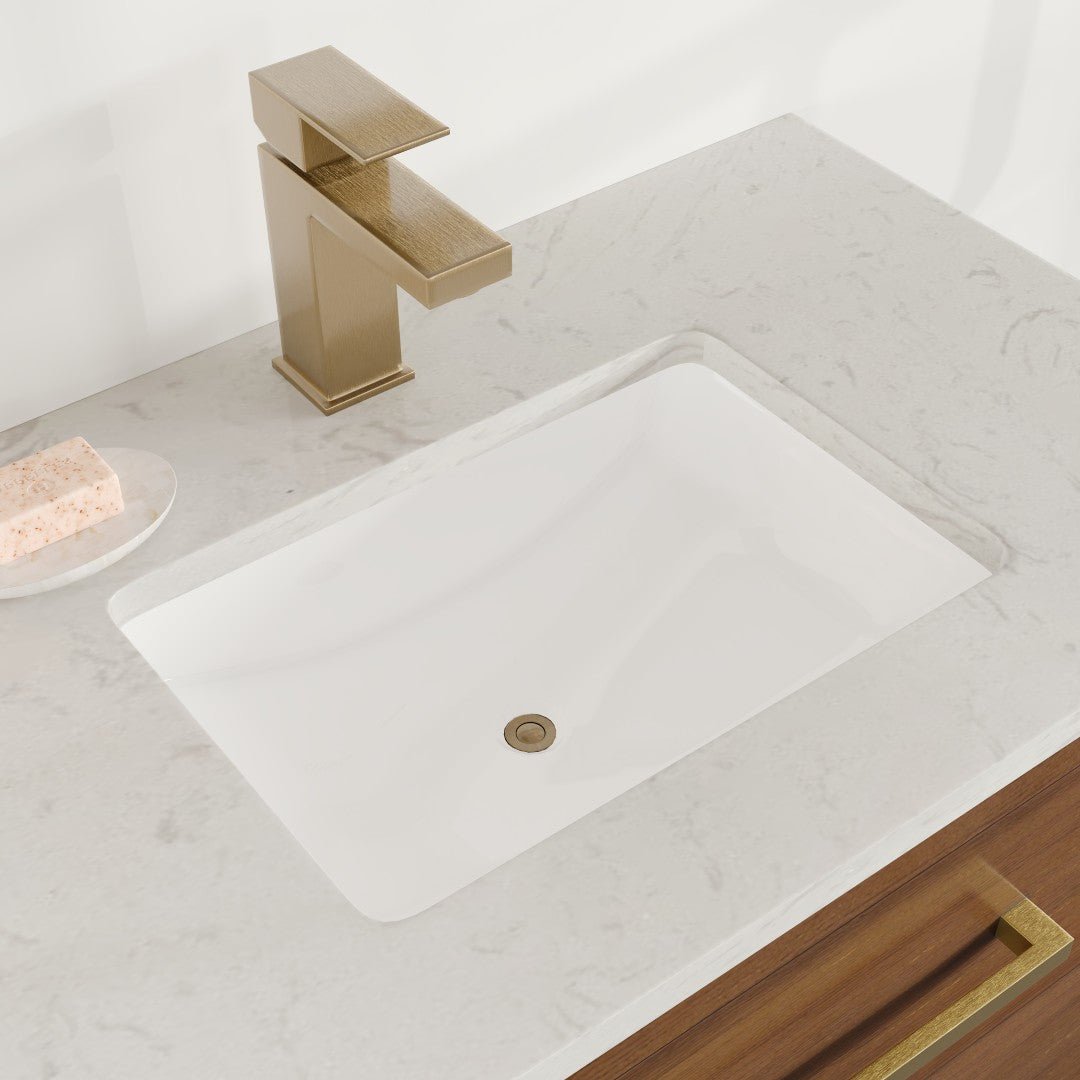 Curio 30 in. Walnut Single Sink Bath Vanity with Carrara Quartz Top and Undermount Porcelain Sink - Bathroom Vanity by Eviva