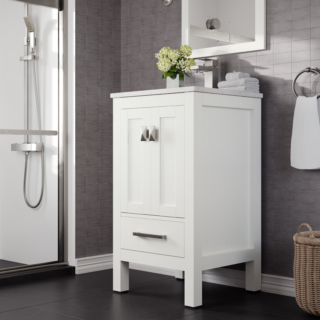 London 20 in. White Single Sink Bath Vanity with Carrara Quartz Top and Undermount Porcelain Sink