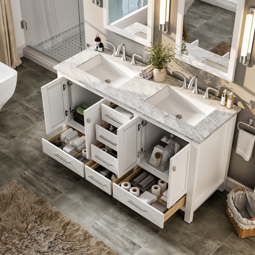 Eviva Aberdeen 60" White Double Sink Bath Vanity with Marble Top - Bathroom Vanity by Eviva