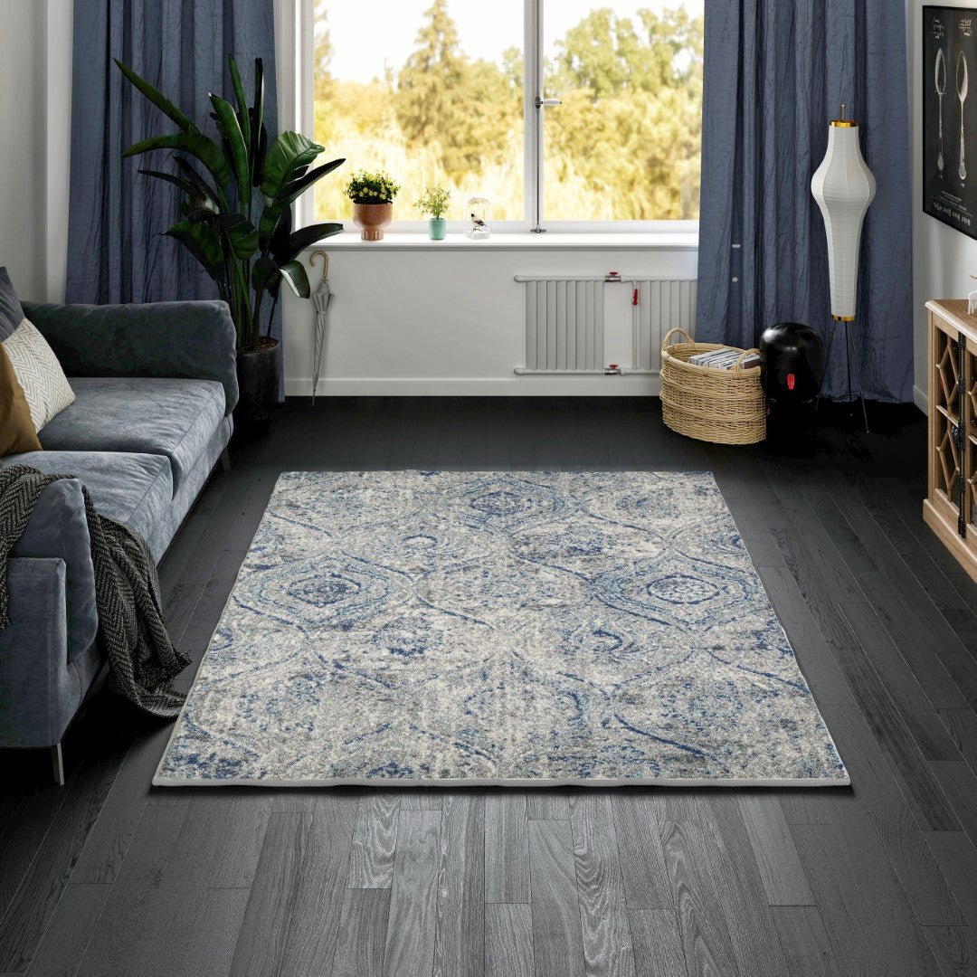 Eviva Loops 3' x 5' Damask Blue/Cream Rug - Rug by Eviva