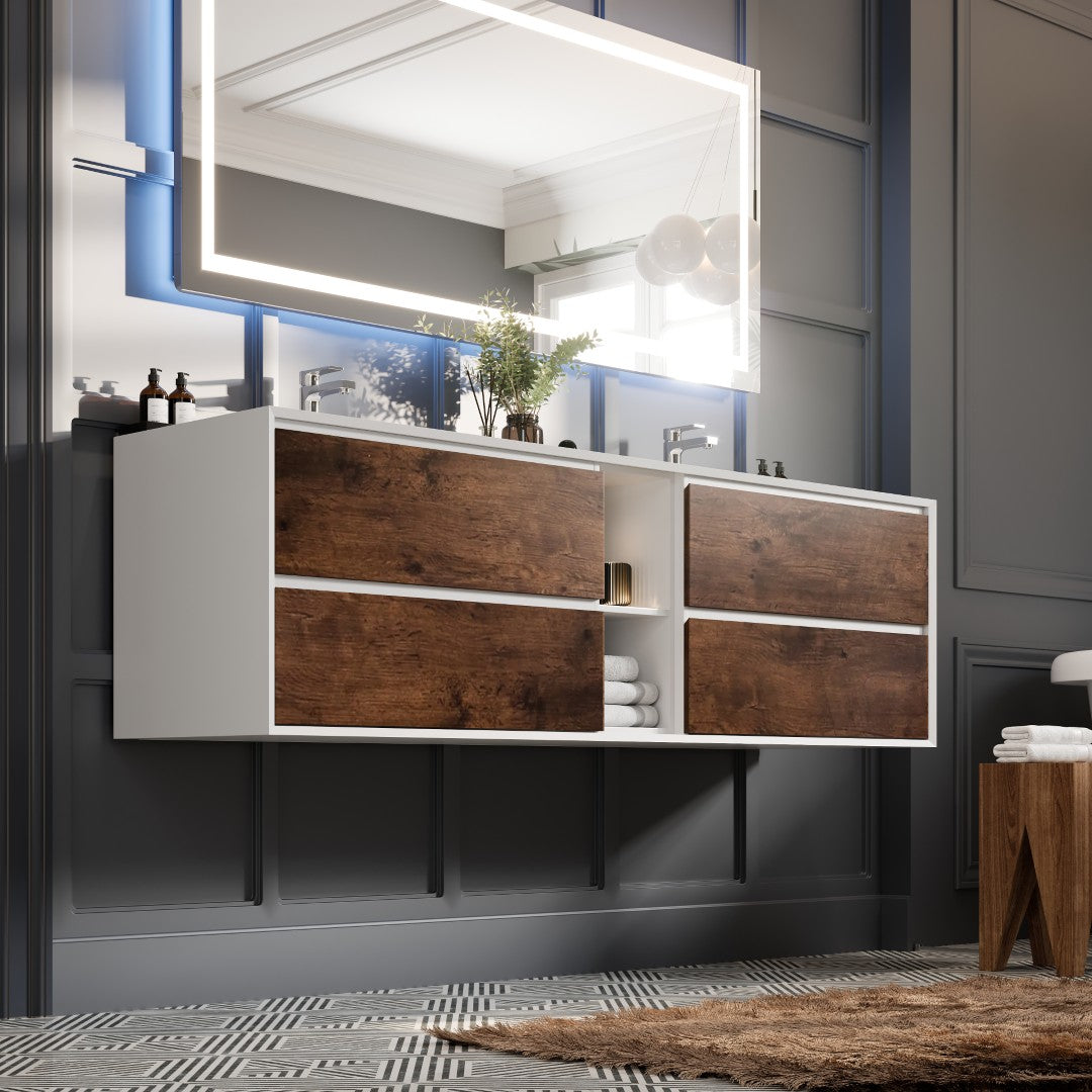 Vienna 75 in. Rosewood Wall Mount Double Sink  Bath Vanity with Acrylic Top and Integrated Sinks