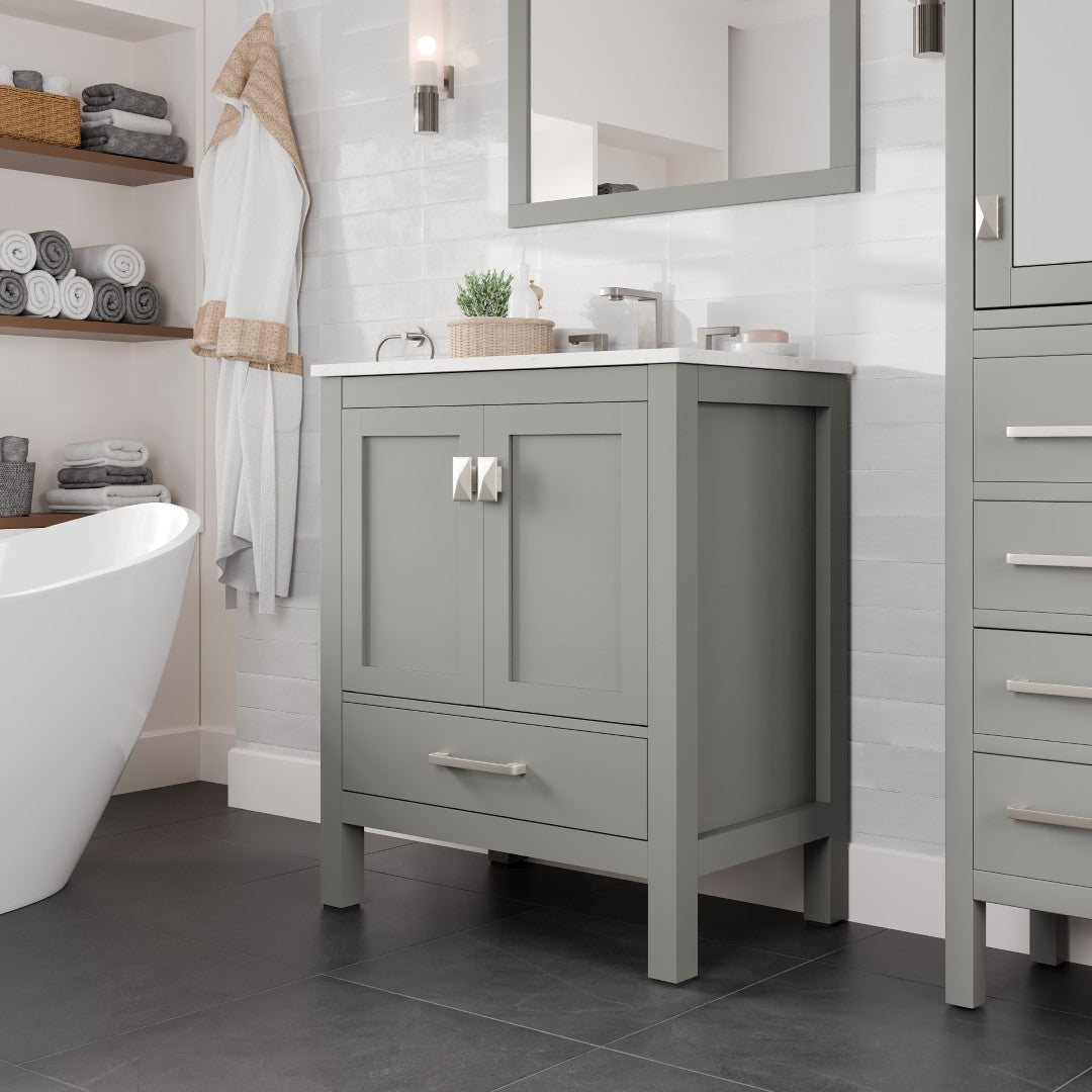 Aberdeen 30 in. Gray Single Sink Bath Vanity with Carrara Quartz Top and Undermount Porcelain Sink