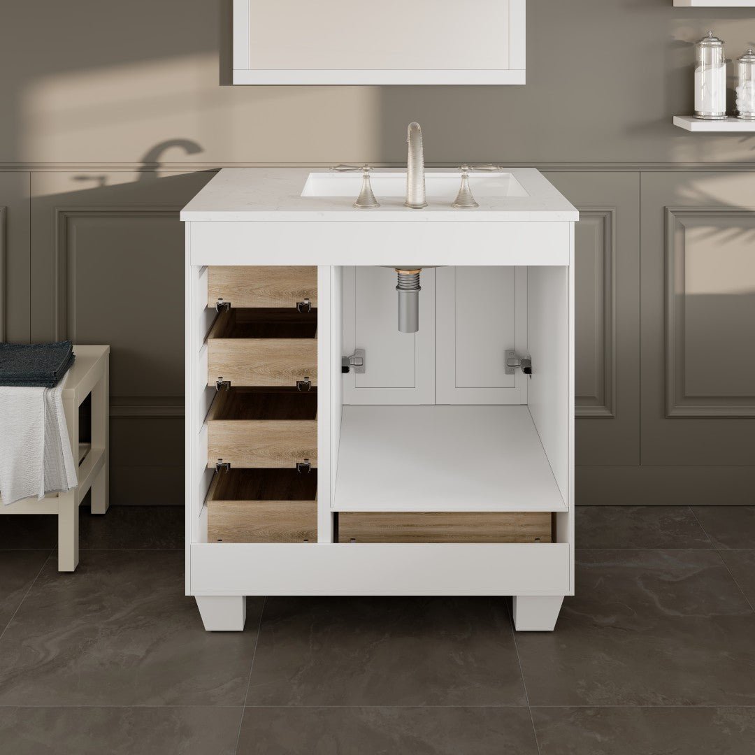 Acclaim 30 in. White Single Sink Bath Vanity with Carrara Quartz Top and Undermount Porcelain Sink - Bathroom Vanity by Eviva