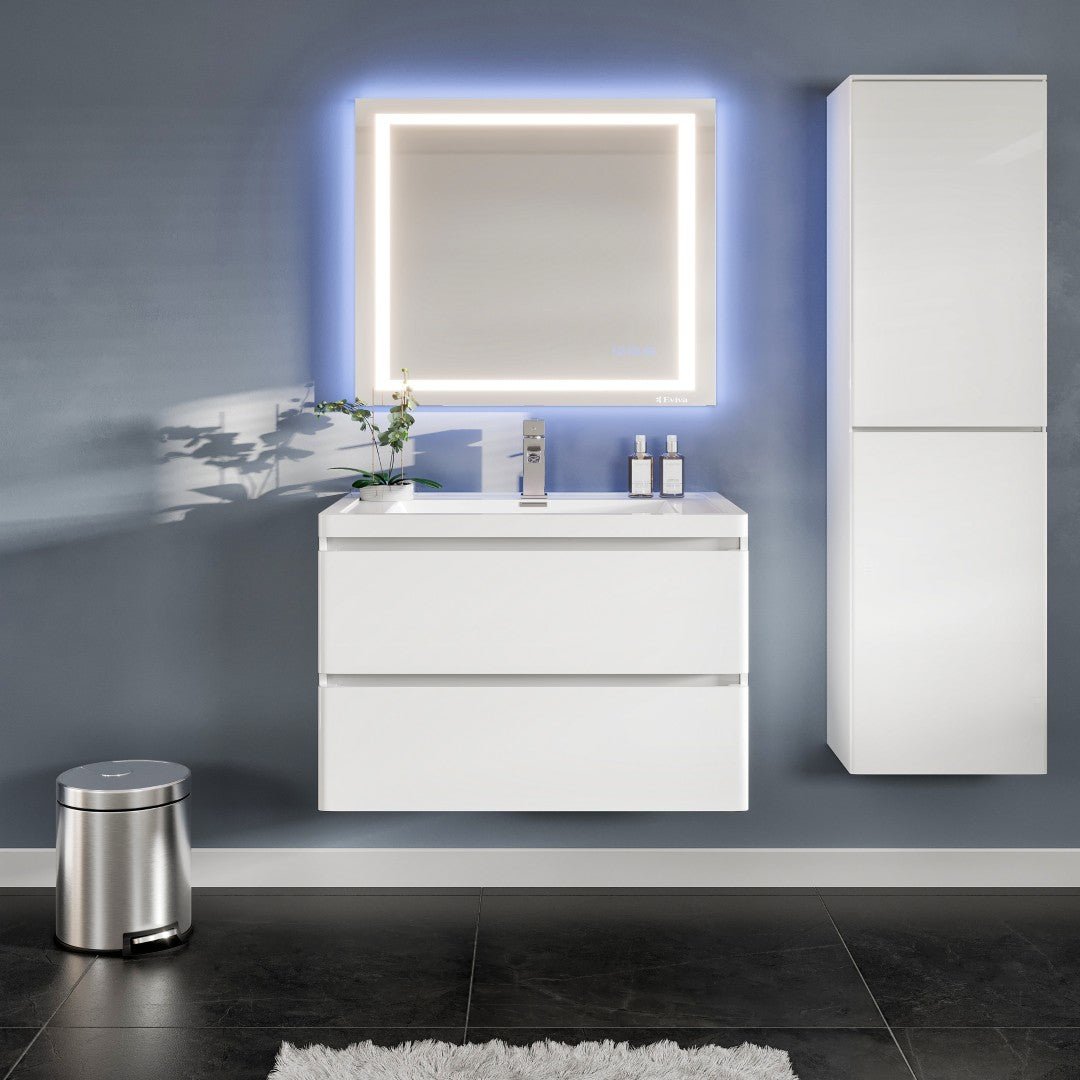 Flair 32 in. White Wall Mount Single Sink Bath Vanity with Acrylic Top and Integrated Sink - Bathroom Vanity by Eviva