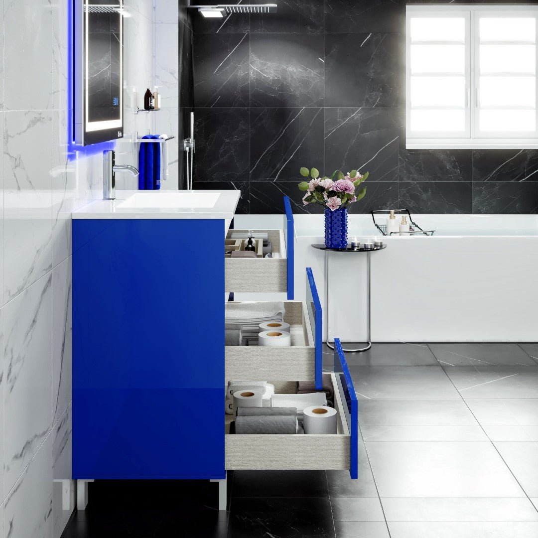 Deluxe 32 in. Blue Single Sink Bath Vanity with Porcelain Top and Integrated Sink - Bathroom Vanity by Eviva