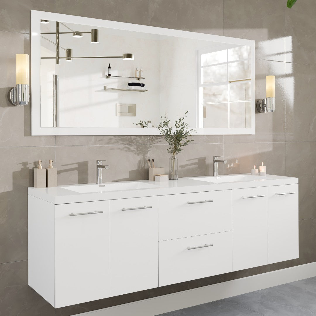 Eviva Sun 72" x 30" Rectangular White Wooden Framed Mirror