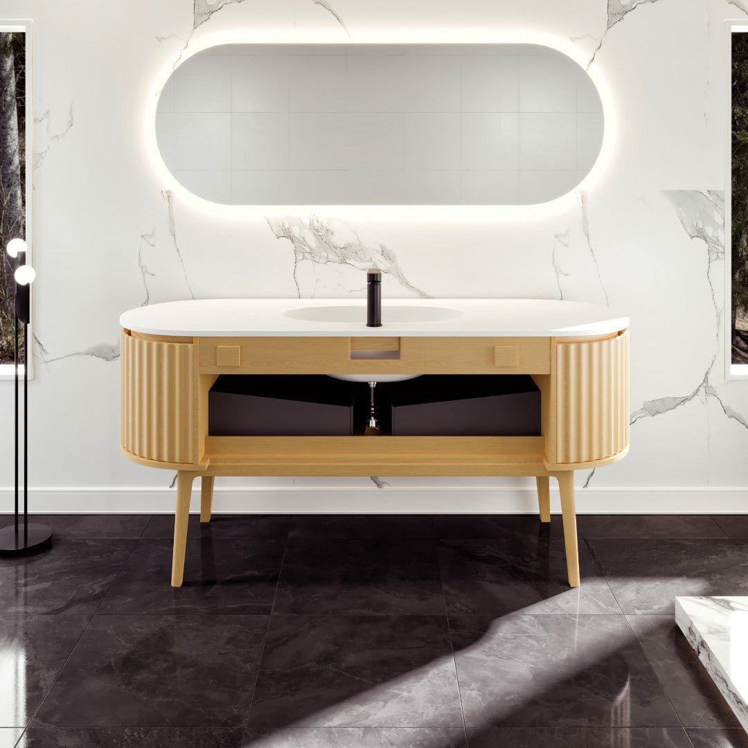 Haven 64 in. Natural Oak Freestanding Single Sink Bath Vanity with Solid Surface Top and Integrated Sink - Bathroom Vanity by Eviva