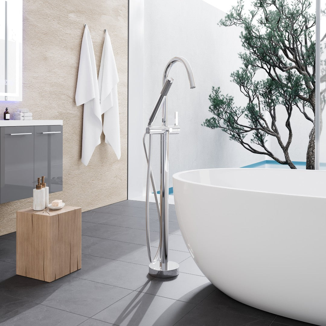 Eviva Modem Single-Handle Freestanding Tub Faucet with Hand Shower in Chrome