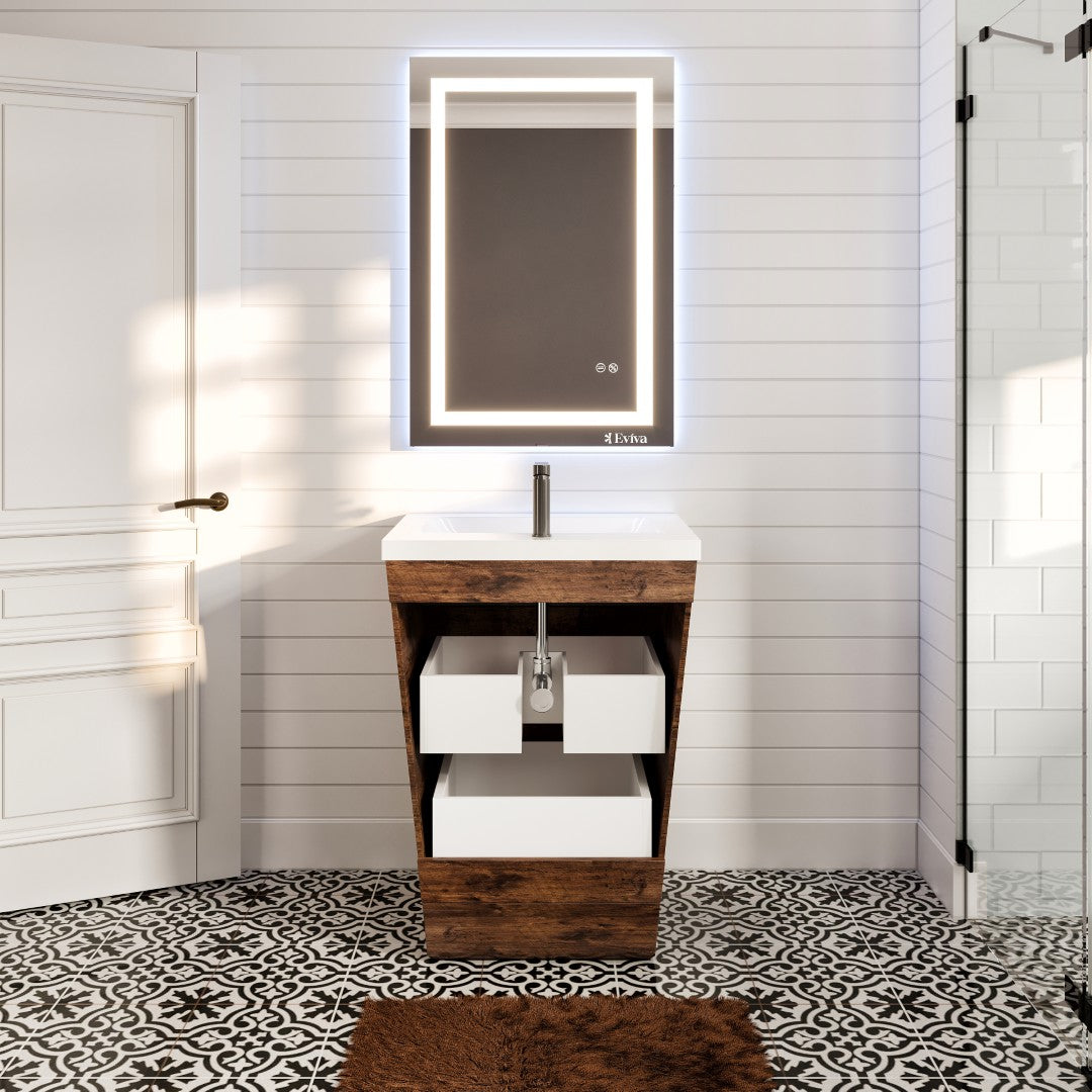 Victoria 25 in. Rosewood Single Sink Bath Vanity with Acrylic Top and Integrated Sink