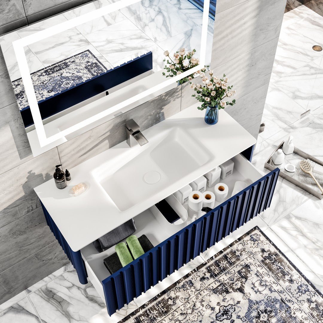 Dolce Vita 48 in. Blue Wall Mount Single Sink Bath Vanity with Solid Surface Top and Integrated Sink - Bathroom Vanity by Eviva