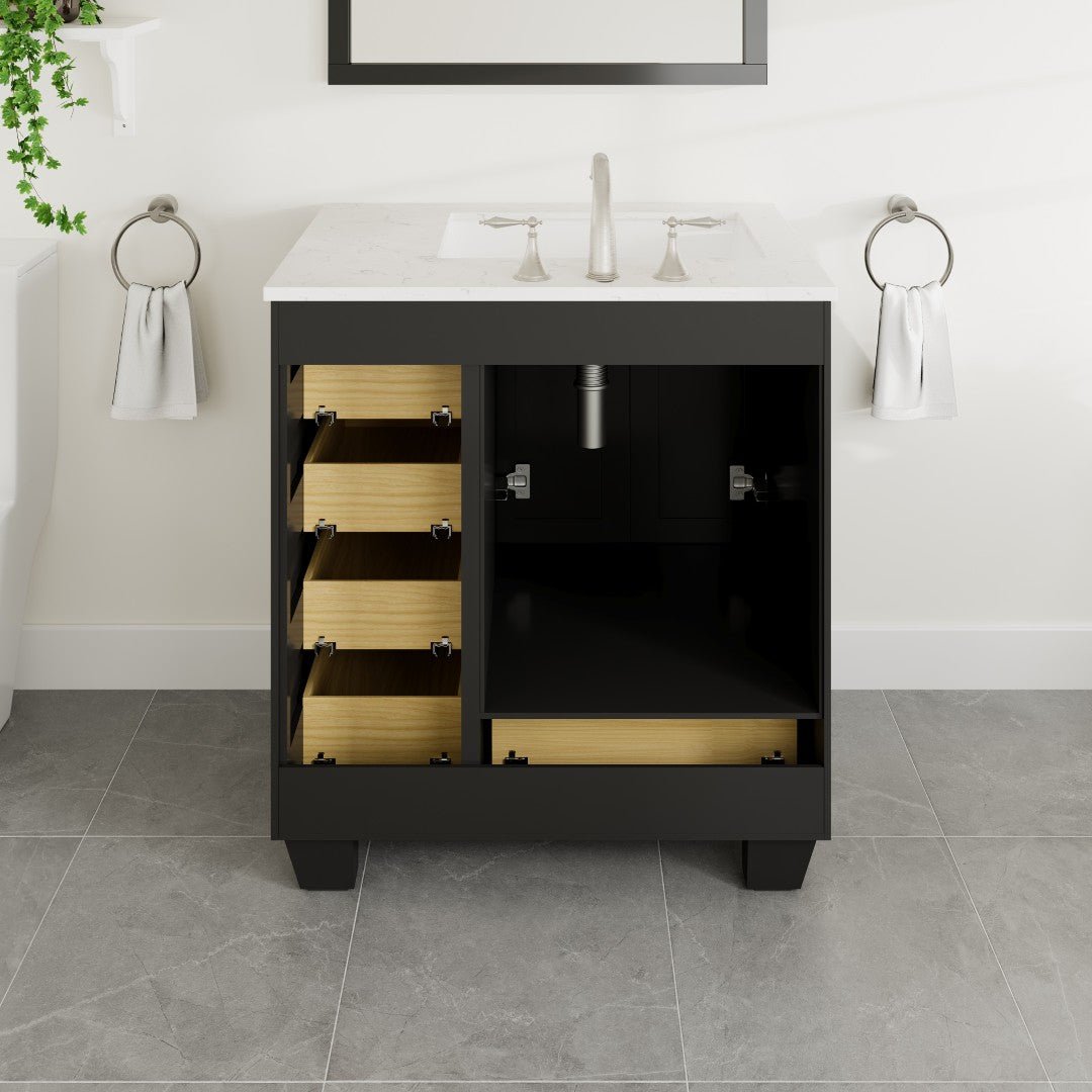 Acclaim 30 in. Espresso Single Sink Bath Vanity with Carrara Quartz Top and Undermount Porcelain Sink - Bathroom Vanity by Eviva
