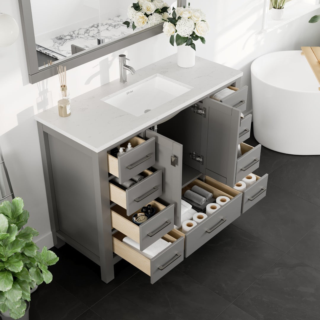 London 48 in. Gray Single Sink Bath Vanity with Carrara Quartz Top and Undermount Porcelain Sink