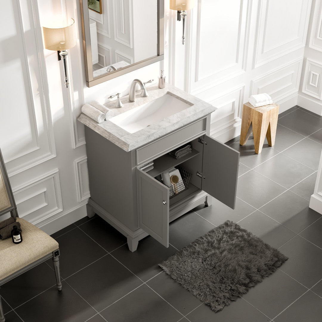 Elite Princeton 30 in. Gray Single Sink Bath Vanity with Carrara Marble Top and Undermount Porcelain Sink