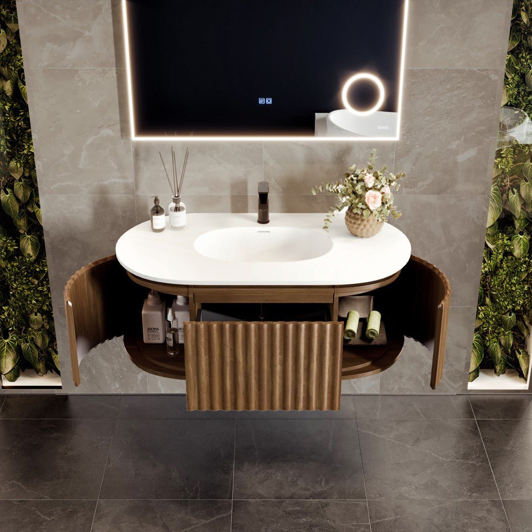 Haven 39 in. Medium Oak Wall Mount Single Sink Bath Vanity with Solid Surface Top and Integrated Sink - Bathroom Vanity by Eviva