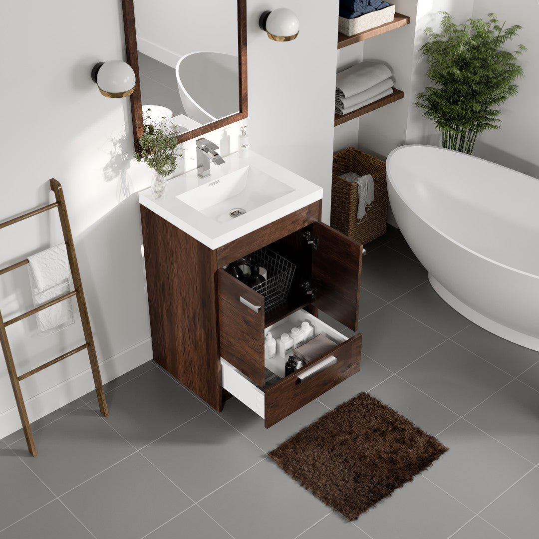 Lugano 24 in. Rosewood Single Sink Bath Vanity with Acrylic Top and Integrated Sink - Bathroom Vanity by Eviva