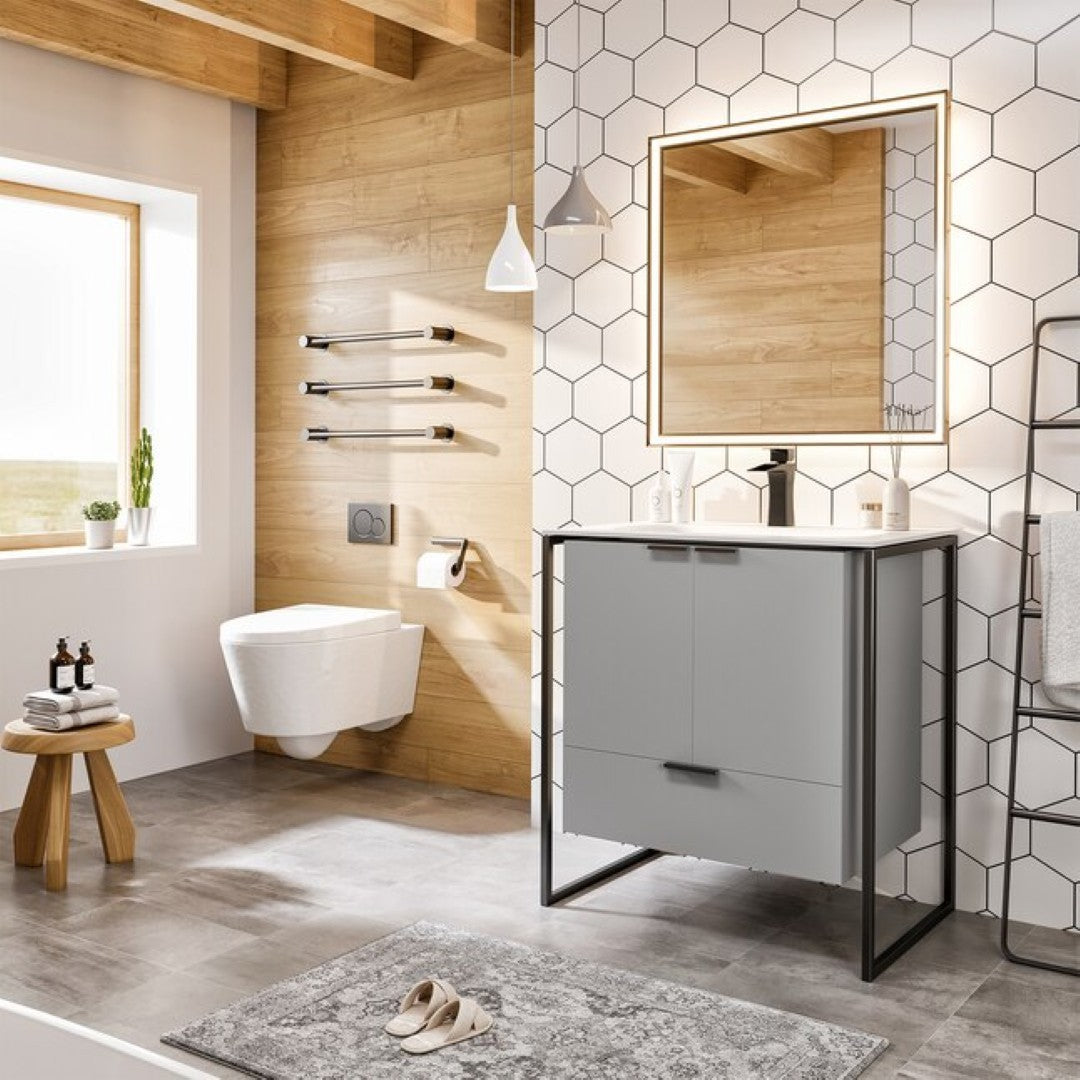 Moma 32 in. Gray Wall Mount Single Sink Bath Vanity with Solid Surface Top and Integrated Sink