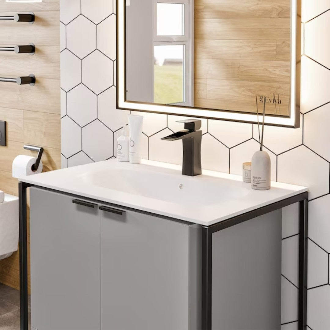 Moma 24 in. Gray  Wall Mount Single Sink Bath Vanity with Solid Surface Top and Integrated Sink