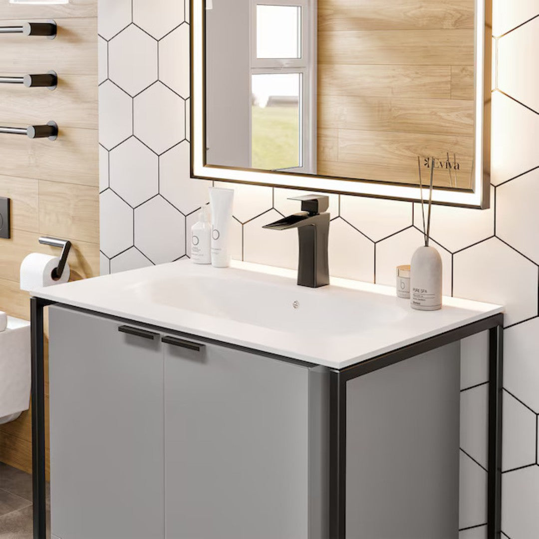 Moma 32 in. Gray Wall Mount Single Sink Bath Vanity with Solid Surface Top and Integrated Sink