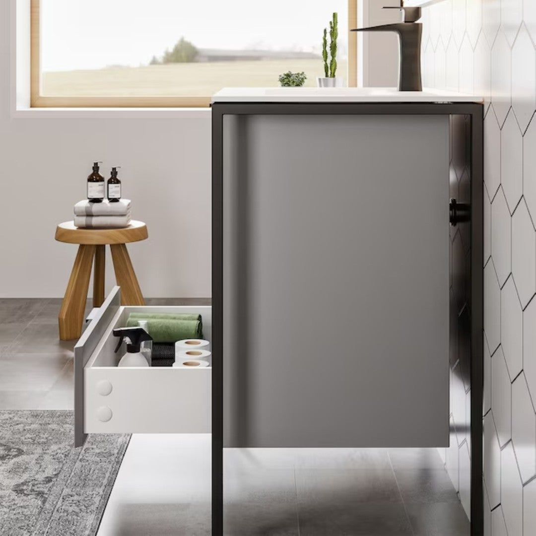 Moma 24 in. Gray  Wall Mount Single Sink Bath Vanity with Solid Surface Top and Integrated Sink