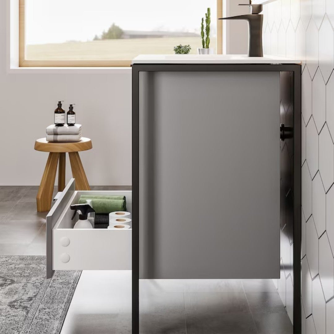 Moma 24 in. Gray Wall Mount Single Sink Bath Vanity with Solid Surface Top and Integrated Sink - Bathroom Vanity by Eviva