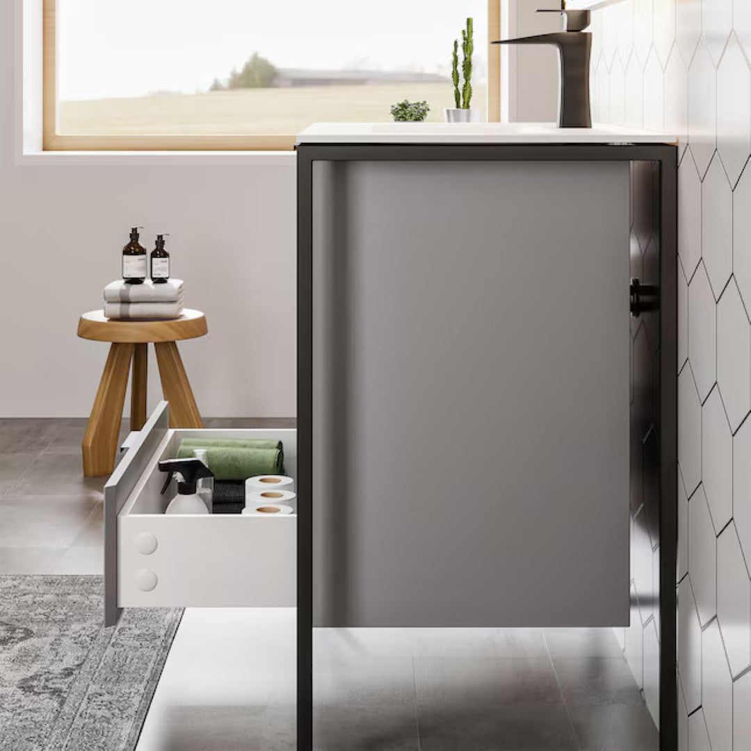 Moma 32 in. Gray Wall Mount Single Sink Bath Vanity with Solid Surface Top and Integrated Sink