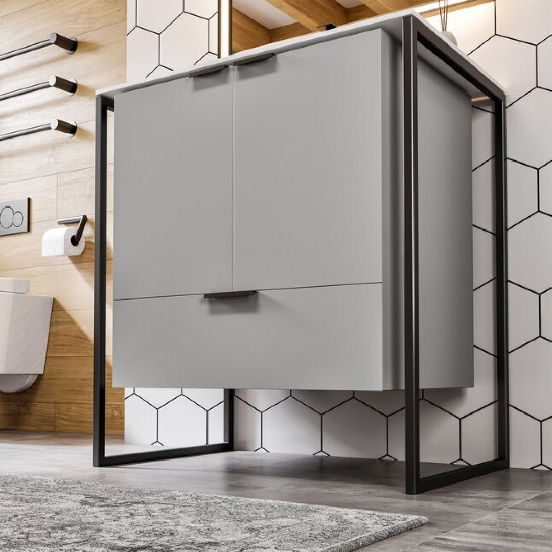 Moma 32 in. Gray Wall Mount Single Sink Bath Vanity with Solid Surface Top and Integrated Sink - Bathroom Vanity by Eviva