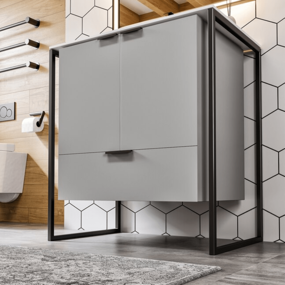 Moma 24 in. Gray Wall Mount Single Sink Bath Vanity with Solid Surface Top and Integrated Sink - Bathroom Vanity by Eviva