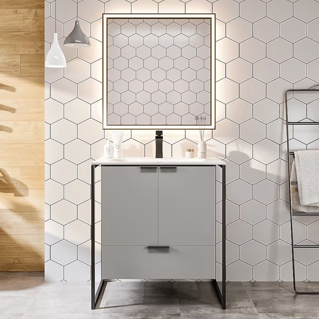 Moma 24 in. Gray Wall Mount Single Sink Bath Vanity with Solid Surface Top and Integrated Sink - Bathroom Vanity by Eviva