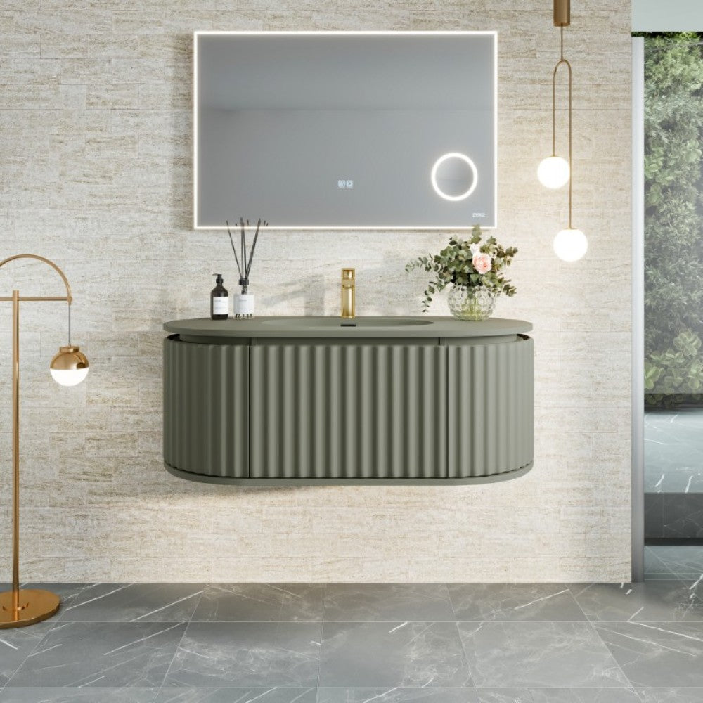 Haven 39 in. Green Wall Mount Single Sink Bath Vanity with Solid Surface Top and Integrated Sink