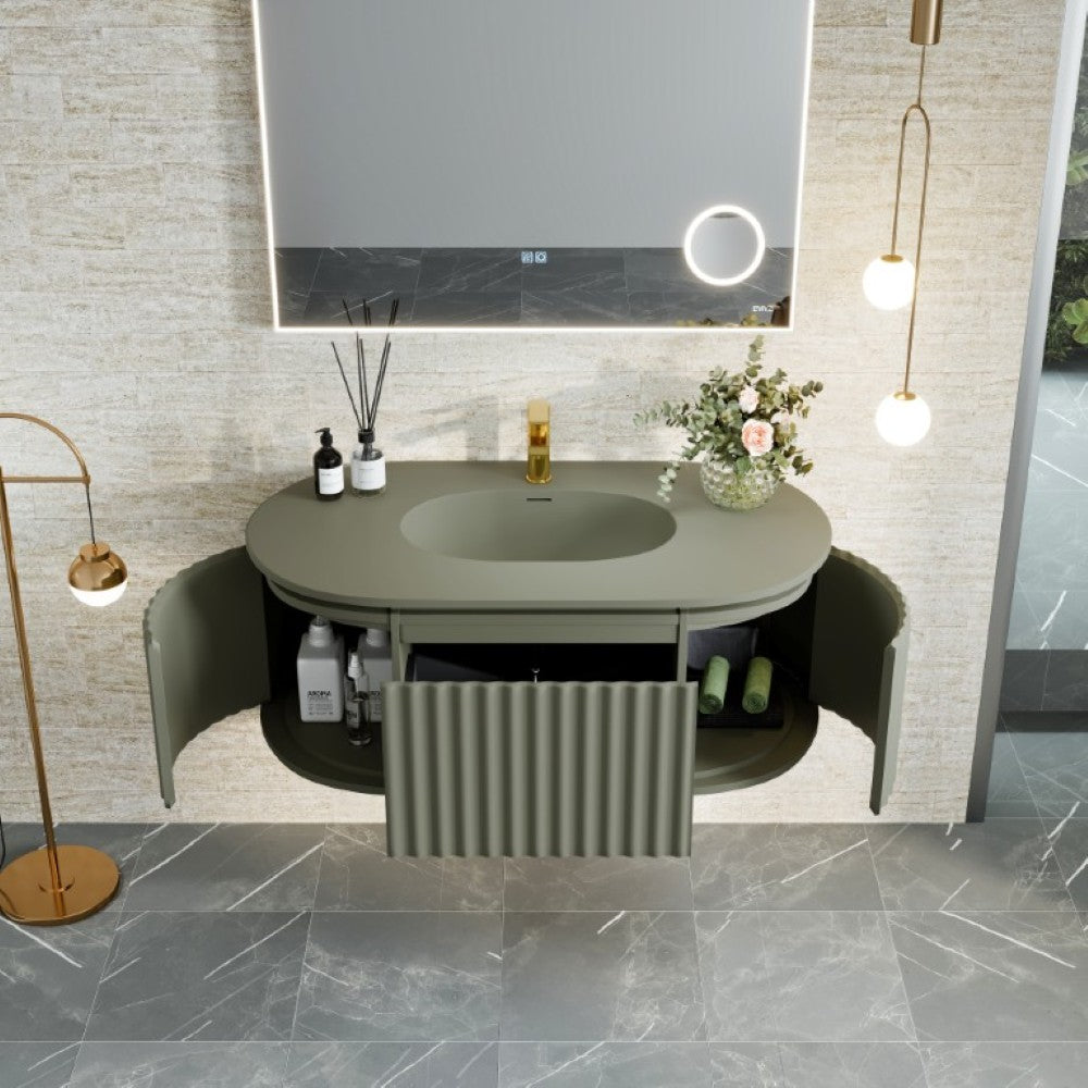 Haven 39 in. Green Wall Mount Single Sink Bath Vanity with Solid Surface Top and Integrated Sink