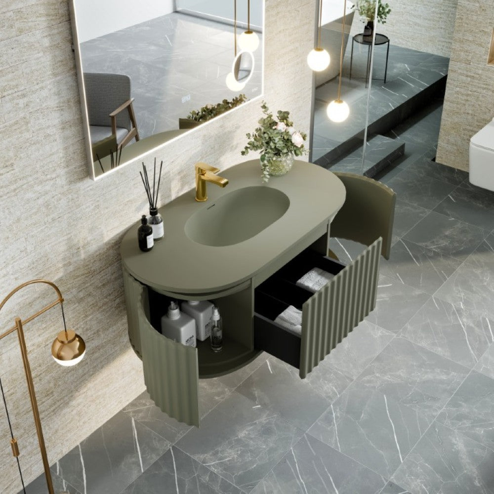 Haven 39 in. Green Wall Mount Single Sink Bath Vanity with Solid Surface Top and Integrated Sink