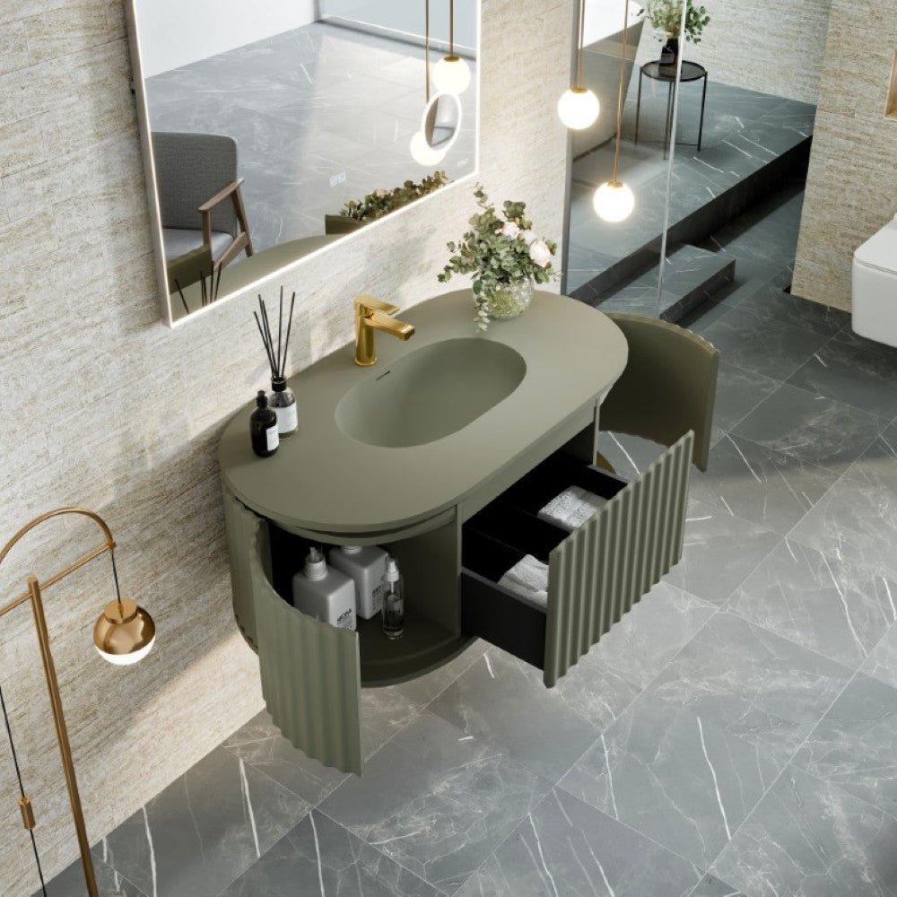 Haven 39 in. Green Wall Mount Single Sink Bath Vanity with Solid Surface Top and Integrated Sink - Bathroom Vanity by Eviva