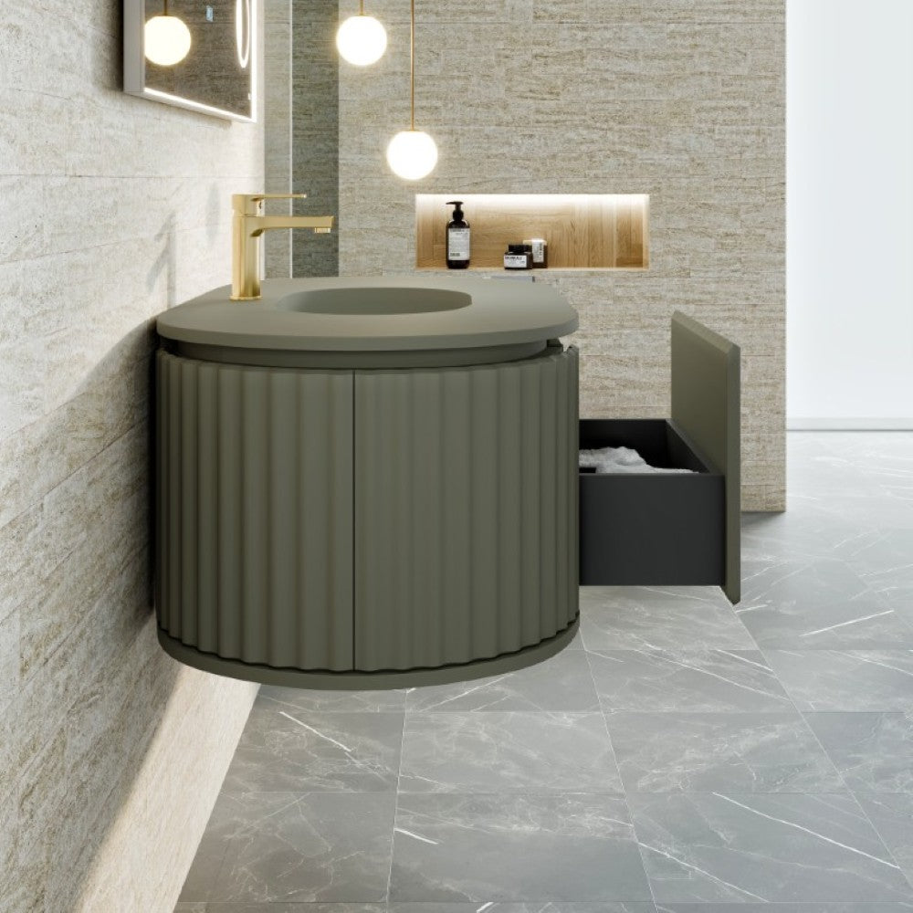 Haven 39 in. Green Wall Mount Single Sink Bath Vanity with Solid Surface Top and Integrated Sink