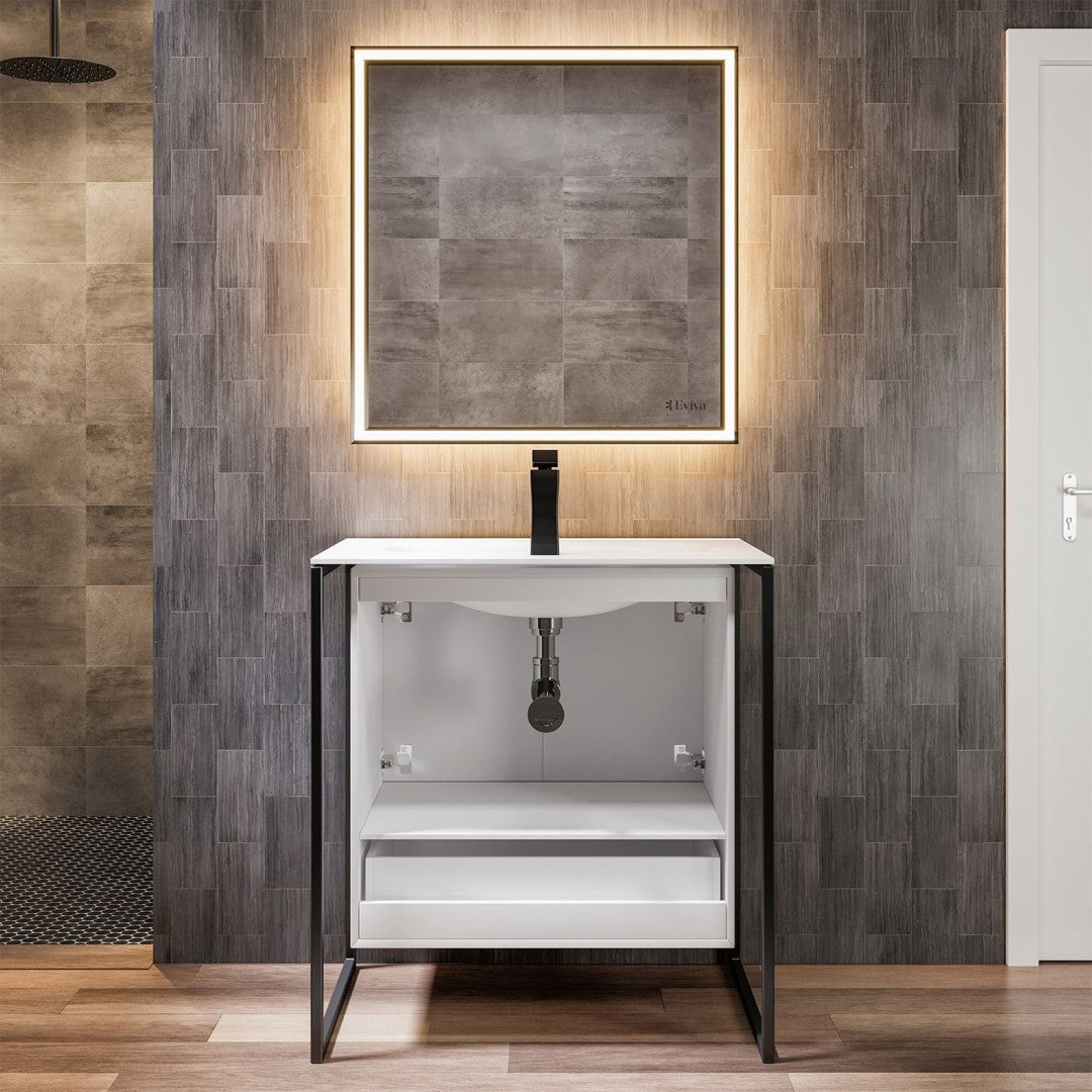 Moma 24 in. White Wall Mount Single Sink Bath Vanity with Solid Surface Top and Integrated Sink