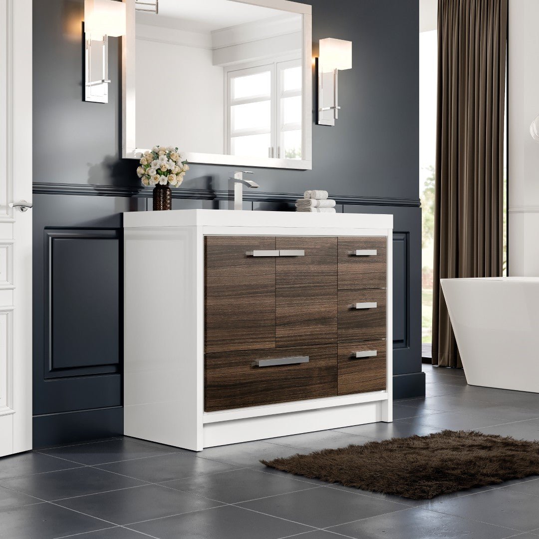 Grace 42 in. Gray Oak Single Sink Bath Vanity with Acrylic Top and Integrated Sink - Bathroom Vanity by Eviva