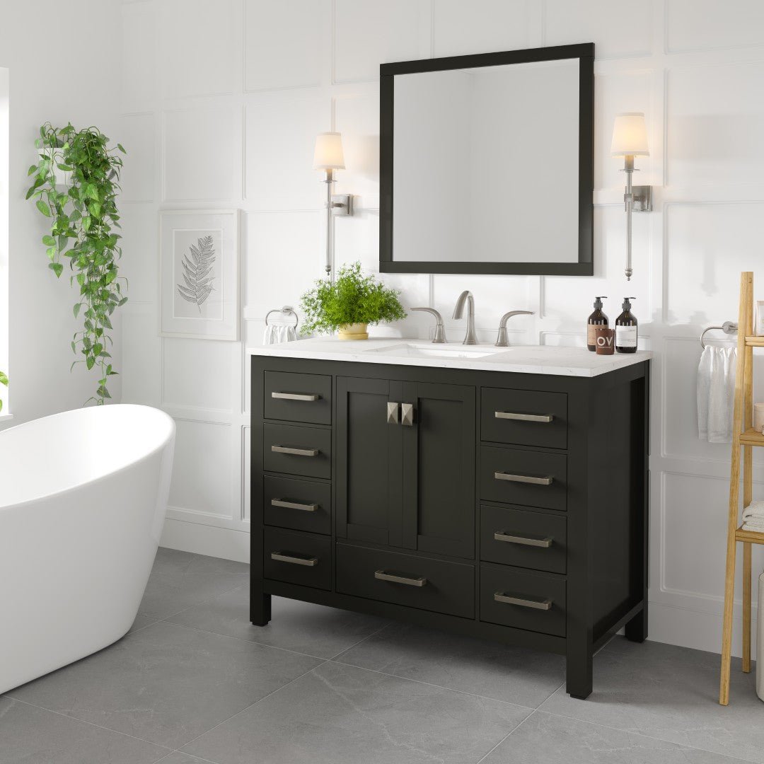 Aberdeen 42 in. Espresso Single Sink Bath Vanity with Carrara Quartz Top and Undermount Porcelain Sink - Bathroom Vanity by Eviva