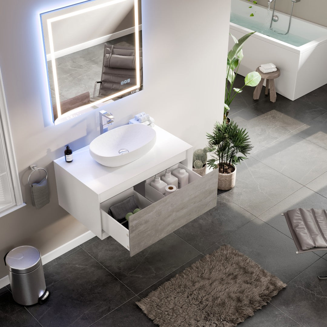 Santa Monica 36 in. Gray Wall Mount Single Sink Bath Vanity with Acrylic Top and Vessel Solid Surface Sink