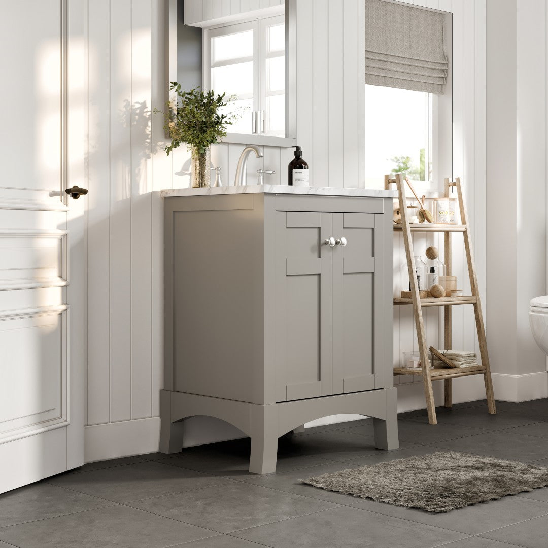 New York 24 in. Gray Single Sink Bath Vanity with Carrara Marble Top and Undermount Porcelain Sink