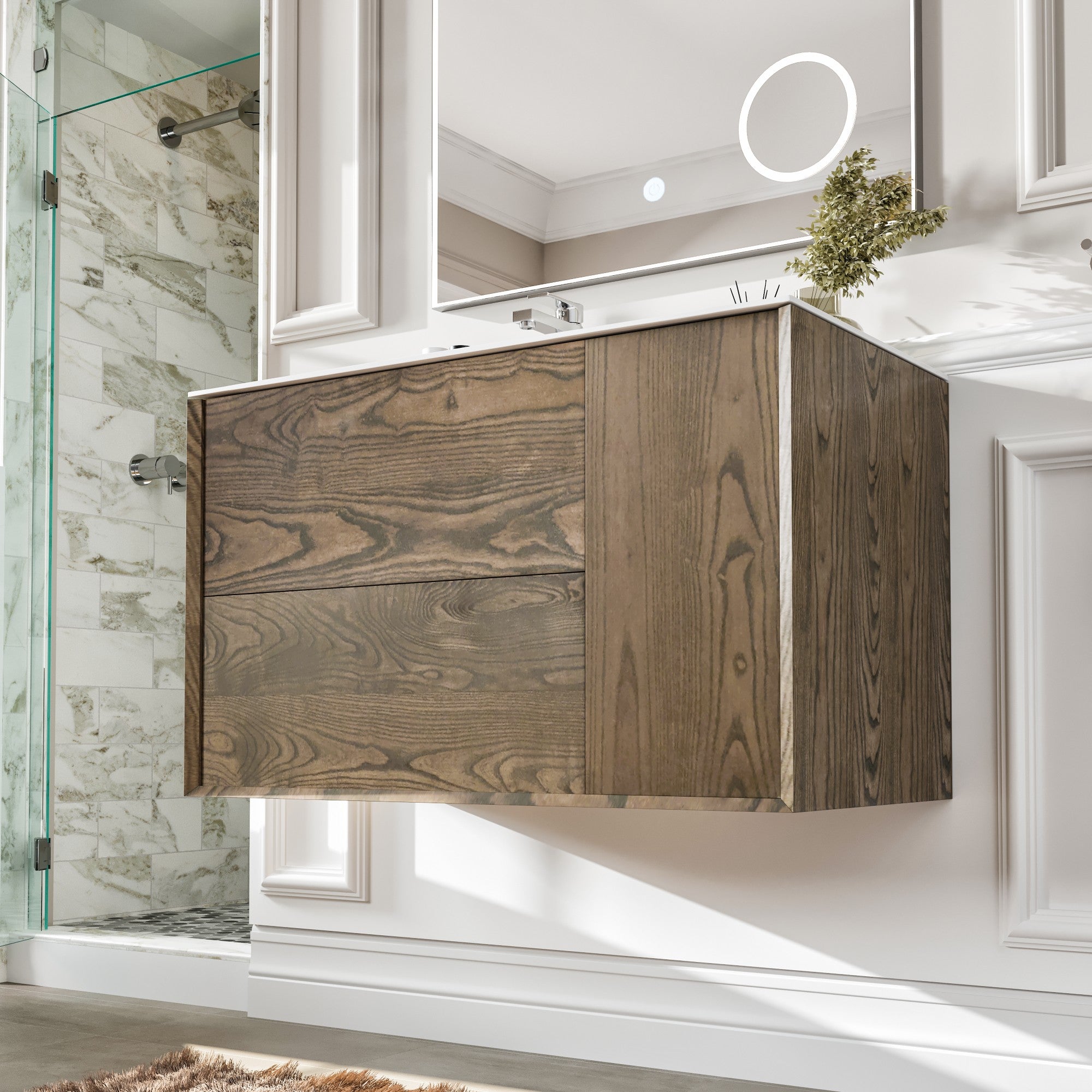 Ciocco 36 in. Oak Wall Mount Single Sink Bath Vanity with Solid Surface Top and Integrated Sink