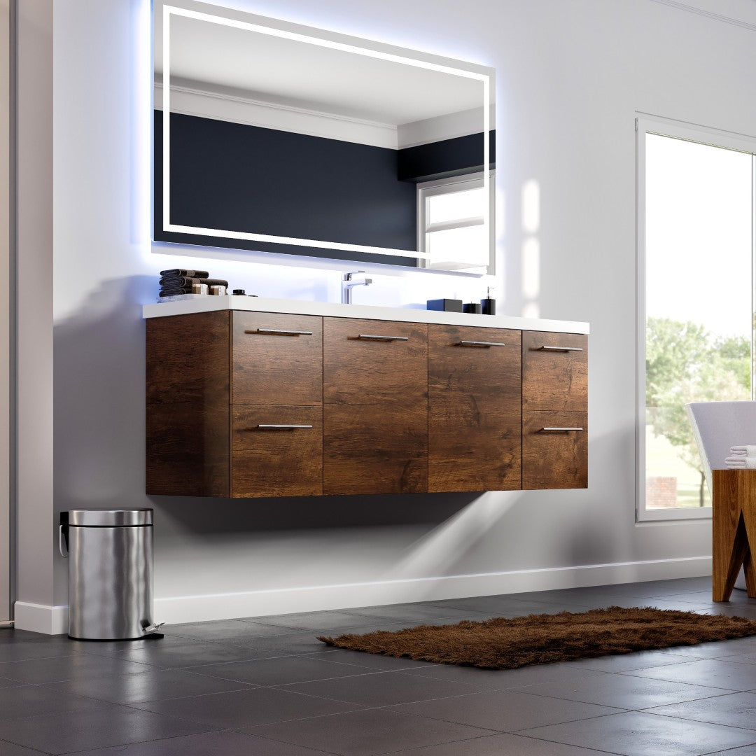 Axel 59 in. Rosewood Wall Mount Single Sink Bath Vanity with Acrylic Top and Integrated Sink