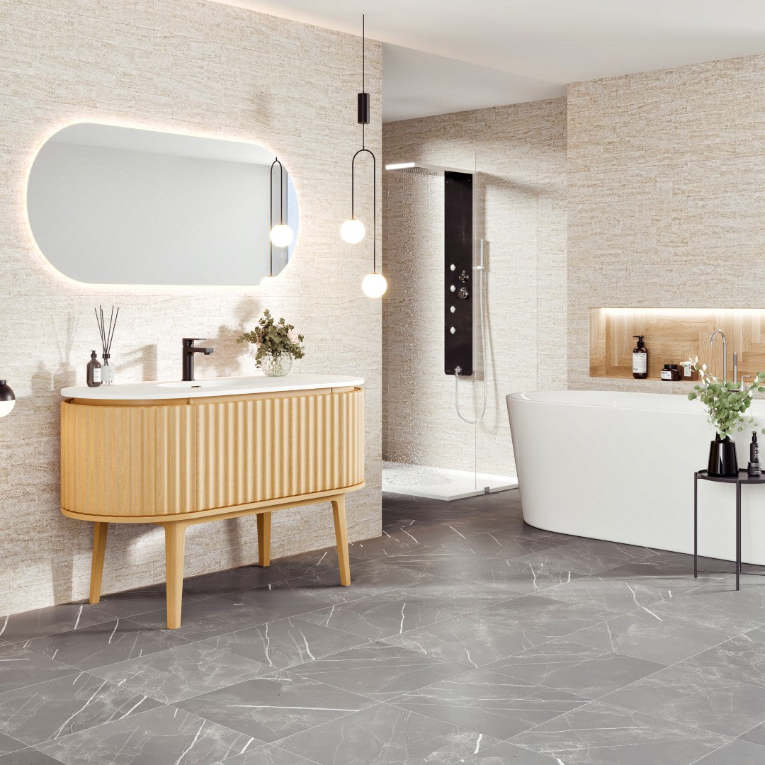 Haven 48 in. Natural Oak Single Sink Bath Vanity with Solid Surface Top and Integrated Sink