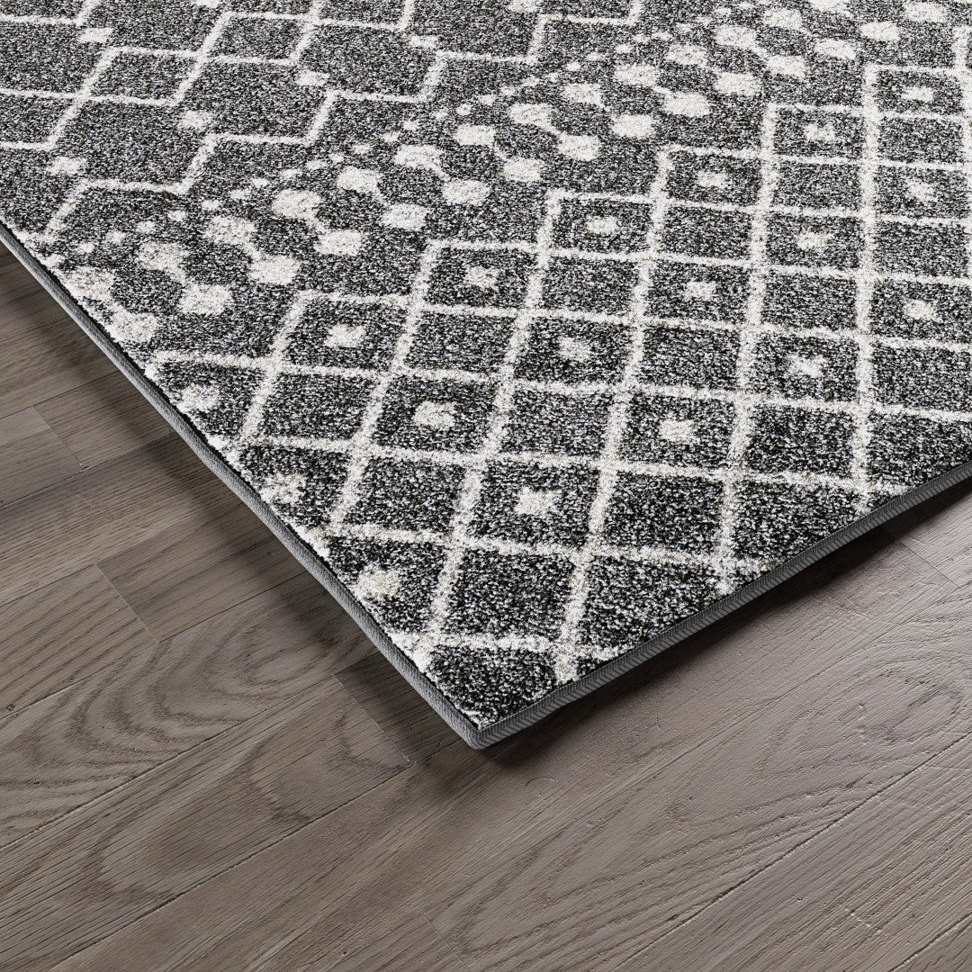 Eviva Grid 8' x 10' Geometric anthracite Gray/Cream Rug - Rug by Eviva