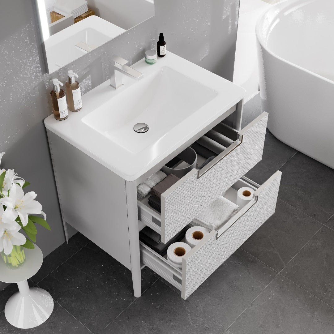 Jasmine 32 in. White Single Sink Bath Vanity with Acrylic Top and Integrated Sink