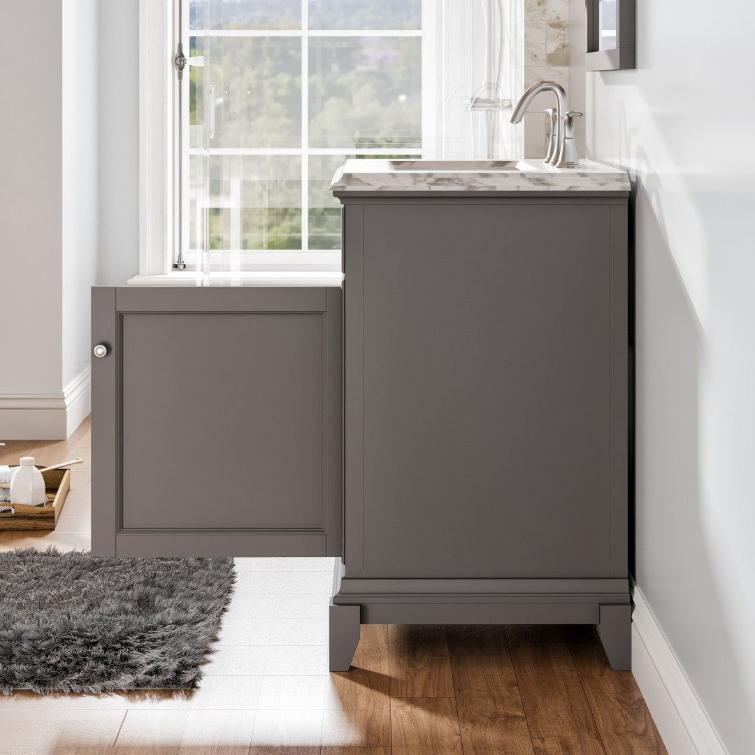 Elite Princeton 24 in. Gray Single Sink Bath Vanity with Carrara Marble Top and Undermount Porcelain Sink